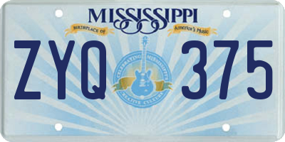 MS license plate ZYQ375