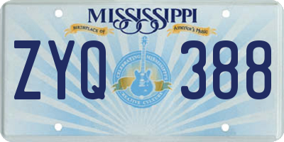 MS license plate ZYQ388