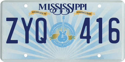MS license plate ZYQ416