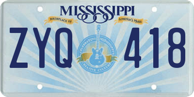 MS license plate ZYQ418