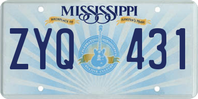 MS license plate ZYQ431
