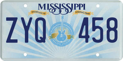 MS license plate ZYQ458