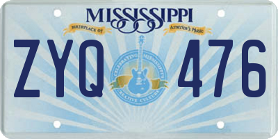MS license plate ZYQ476
