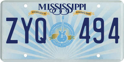 MS license plate ZYQ494
