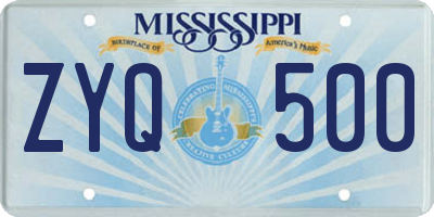 MS license plate ZYQ500