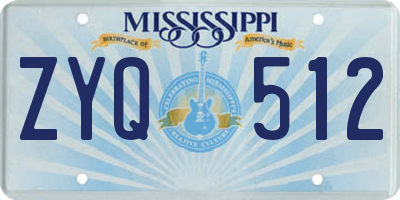 MS license plate ZYQ512