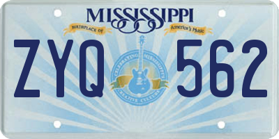 MS license plate ZYQ562