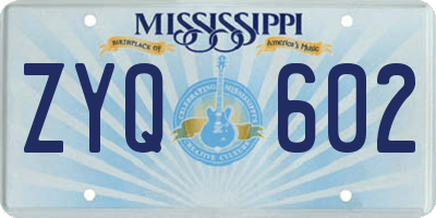 MS license plate ZYQ602