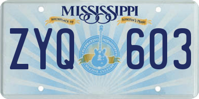 MS license plate ZYQ603