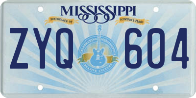 MS license plate ZYQ604