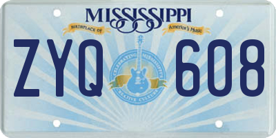 MS license plate ZYQ608