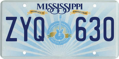 MS license plate ZYQ630