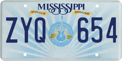 MS license plate ZYQ654