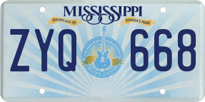 MS license plate ZYQ668