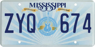 MS license plate ZYQ674