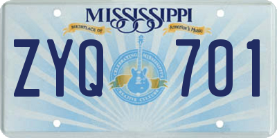 MS license plate ZYQ701