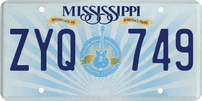 MS license plate ZYQ749