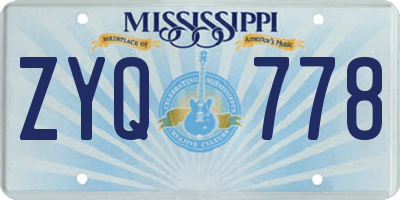 MS license plate ZYQ778