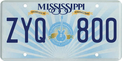 MS license plate ZYQ800