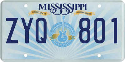 MS license plate ZYQ801