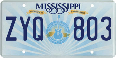 MS license plate ZYQ803