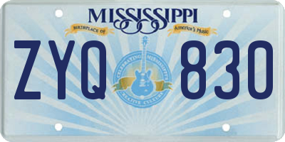 MS license plate ZYQ830