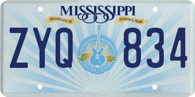 MS license plate ZYQ834