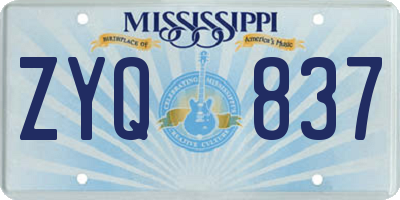 MS license plate ZYQ837