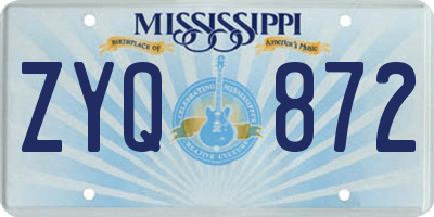 MS license plate ZYQ872