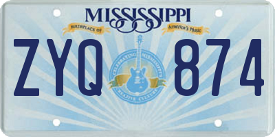 MS license plate ZYQ874