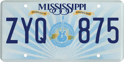 MS license plate ZYQ875