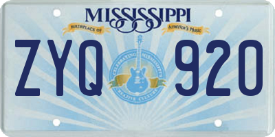 MS license plate ZYQ920