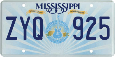 MS license plate ZYQ925