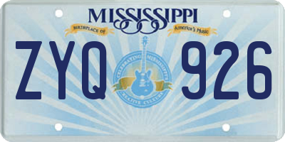 MS license plate ZYQ926