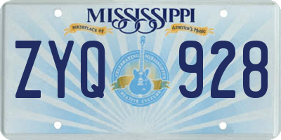 MS license plate ZYQ928