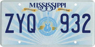 MS license plate ZYQ932