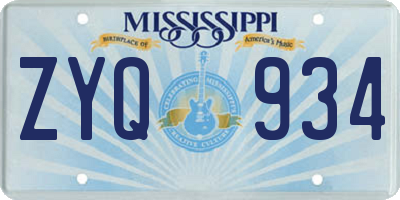 MS license plate ZYQ934