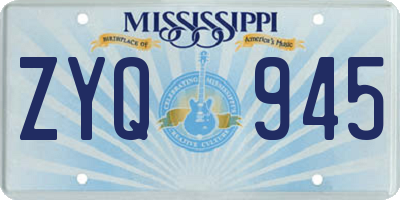 MS license plate ZYQ945