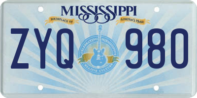 MS license plate ZYQ980