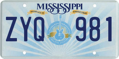 MS license plate ZYQ981
