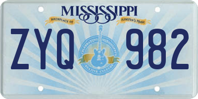 MS license plate ZYQ982