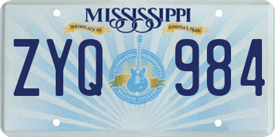 MS license plate ZYQ984