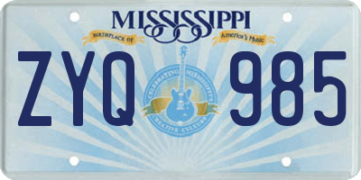MS license plate ZYQ985