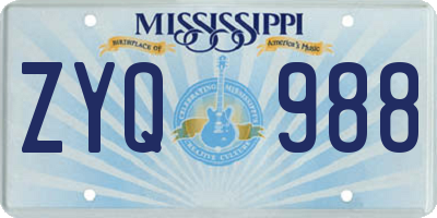 MS license plate ZYQ988