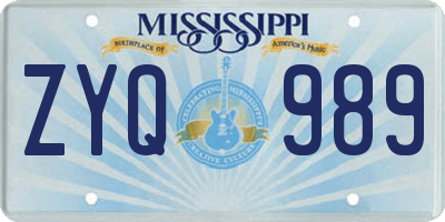 MS license plate ZYQ989