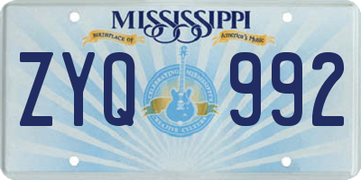 MS license plate ZYQ992