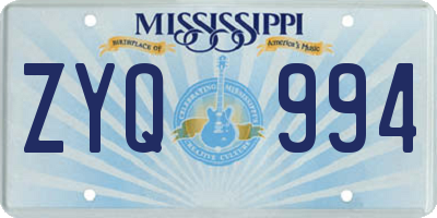 MS license plate ZYQ994