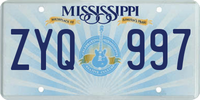 MS license plate ZYQ997