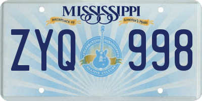 MS license plate ZYQ998