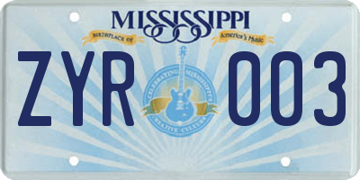 MS license plate ZYR003